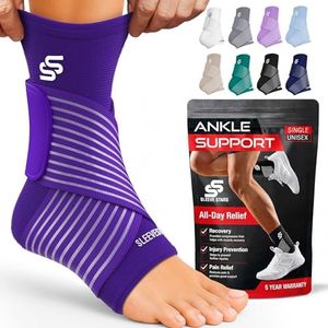Sleeve Stars Ankle Brace for Women & Men, Ankle Wrap for Sprain, Compression Sleeve for Plantar Fasciitis Relief, Easy Customizable Support: w/ Removable Strap (Single/M:10"-12"/Dark Purple)