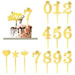 SVM CRAFT® Acrylic Numbers 0-9 Crown Cake Topper and Gold Acrylic Happy Birthday Cake Toppers for Wedding Anniversary or Birthday Party Decorations, Set of 13 (Gold)