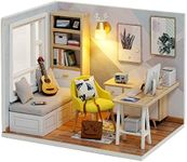 CUTEROOM DIY Miniature Dollhouse Kit with Furniture,Wooden Doll House Plus LED Lights & Dust Cover, DIY House Kit, Mini House Building kit(Study Room)