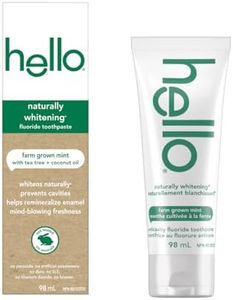 Hello Naturally Whitening Fluoride Toothpaste, Farm Grown Mint, Vegan, SLS Free, Gluten Free and Peroxide Free, 98 mL