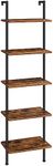 HOOBRO DIY Ladder Shelf, 5-Tier Wooden Wall Mounted Bookshelf, Narrow Bookcase, Display Shelf, Storage Rack, Plant Stand, for Living Room, Bedroom, Study, Balcony, Rustic Brown and Black BF531CJ01