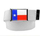 Build A Belt® Texas Flag Flip Top Men's Belt Buckle with Canvas Web Belt - White -