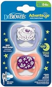 Dr Brown's Natural Flow Advantage Glow in the Dark Soother - Pink, Stage 1 (0-6 months) 2 pack