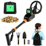 Metal Detector for Kid, Metal Detector with LCD & Sound Indication, 7" IP68 Waterproof Coil, Lightweight High Sensitivity Starter Gold Detector Kit with Shovel, Rake and Backpack, Gift for Boys/Girls