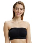 Jockey Women's Wirefree Seamless Padded Micro Touch Nylon Elastane Stretch Full Coverage Bandeau Bra with Removeable Pads & Detachable Transparent Strap_Style_1545_Black_M