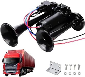 Gobesty Klaxon Camion 12V, 600DB Klaxon de Voiture Super Puissant, Kit de Klaxon à Air Double Trompette avec Compresseur, pour les Véhicules 12V, Camions, Trains, Bateaux, Voitures, Camionnettes, Noir