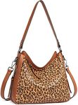 BROMEN Mothers Day Purses for Women Vegan Leather Hobo Bags Designer Handbags Large Shoulder Crossbody Bag with Adjustable Strap Leopard Brown Plain