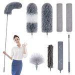 BOOMJOY Microfiber Feather Duster 7PCS - Extendable Bendable Dusters with 100 inches Extension Pole, Washable Dusters for Cleaning Ceiling Fan, High Ceiling, Blinds, Cobweb, Furniture, Cars