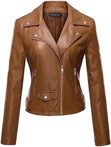 Tanming Women's Faux Leather Moto Biker Short Coat Jacket (LightBrown-XS)