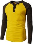 H2H Mens Casual Slim Fit T-Shirts Henley Shirts Raglan Long & 3/4 Sleeve Jersey Baseball T Shirts, Cmttl077-yellowdarkbrown, X-Small