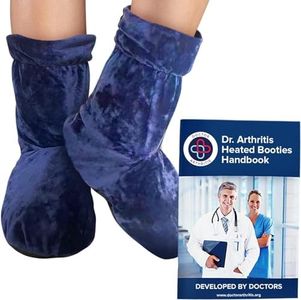 Doctor Developed Heated Booties Foot Warmers for Women & Men Heat Therapy Socks w Microwavable Heating Pad, Handbook (Blue)