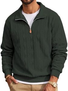 JMIERR Mens Quarter Zip Turtleneck Pullover Sweater, S, Dark Green