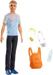 Barbie Travel Ken Doll, Dark Blonde, 5 Accessories Including a Camera and Backpack, 3 to 7 Year Olds, FWV15