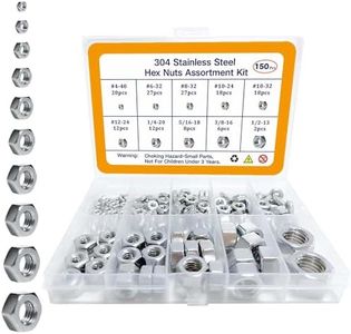 150pcs SAE Hex Nuts Assortment Kit 4#40,6#32,8#32,10#24,10#32,12#24, 1/4"-20,5/16"-18,3/8"-16,1/2"-13 Hardware Nuts,Metal Nuts, Steel Nut,Stainless Hex Nuts Set