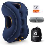 BLABOK Inflatable Travel Pillow, Portable Travel Neck Pillow for Sleeping Airplanes, Bus, Car, Providing Support for Neck and Head, with 3D Eye Mask, Earplugs(Blue)