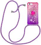 Crossbody Case Compatible with iPhone 5 / 5S / SE - Quicksand Glitter Cute Bling Ring Kickstand Girls Women Case with Lanyard Shell - Bling Sequin TPU Cell Phone Cover with Neck Cord Lanyard Strap