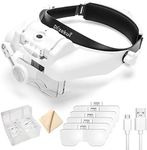 Dilzekui Headband Magnifying Glass with Light, Rechargeable Head Magnifying Glasses 1X to 14X, Magnifying Headset with 6 Detachable Lens, Hands Free Head Mount Magnifier for Close Work Reading Crafts