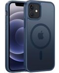 FNTCASE for iPhone 12 Phone Case: Matte Textured Magnetic Slim Translucent Military Grade Drop Protection Cell Phone Cover - Rugged Durable Shockproof Protective Bumper(Blue)