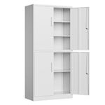 NODHM 71" Metal Storage Locking Cabinet with 4 Doors and 3 Adjustable Shelves, Lockable Garage Tall Steel Cabinet, Ideal for Home Office, Garage, Basement, Pantry, Commercial Storage