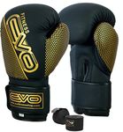 Evo Fitness Maya Hide Leather Boxing Gloves MMA Sparring Training Punch Bag Muay Thai (Black & Green, 14oz)