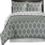 King- Brooksfield- Grey with White- 3pc Duvet cover set 100% Cotton 300 thread count fiber reactive prints duvet set By sheetsnthings