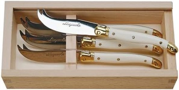 Jean Dubost Laguiole 4-Piece Cheese Knives Set in Slide-Top Box, Ivory Handles - Rust-Resistant Stainless Steel - Made in France