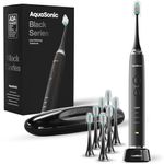 Aquasonic Black Series Ultra Whitening Toothbrush ADA Accepted Electric Toothbrush - 8 Brush Heads & Travel Case - Wireless Charging - 4 Modes w Smart Timer - Sonic Electric