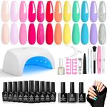 Beetles Gel Nail Polish Kit with U V Light 36W LED Nail Lamp - 12 Colors Winter Pastel Pink Light Purple Blue Green Gel Polish Starter Kit Glitter Nude Pink Jelly Gel Nail Kits Manicure DIY Home