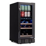 NewAir 15 Inch Wine and Beverage Refrigerator – 13 Bottles & 48 Cans Capacity – Black Stainless Steel Fridge with Glass Door, Dual Temperature Zone Wine Cooler, 37F-66F Digital Temperature Control