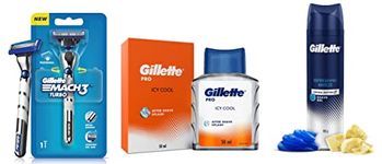 Gillette Mach3 Turbo Men’s Razor with Flexball Technology & Shaving Gel Refreshing Breeze with Cocoa Butter 195 ml, White & PRO AFTER SHAVE SPLASH ICY COOL 50ML, White