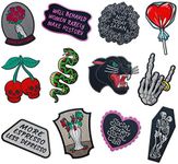 RipGrip Edgy Iron On Patches for Clothing | Set of 12 Cool Punk Patches for Jeans, Jackets and Clothes | Trendy Hippie Embroidery Sew On Spooky Iron On Patches Teen Girl (Set 6)