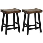 COSTWAY Wooden Saddle Stools Set of 2, 24-inch Counter Height Bar Stools with Curved Seat Surface, Rubber Wood, Acacia Wood, Footrests, Kitchen Island Bar Stools for Restaurant Cafe Pub, Brown+Black