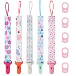 5 Pcs Dummy Clips Girl with 5 Pcs Silicone Adapter, PP Material Baby Pacifier Clip, Soother Chain Holder Straps Teething Clips for Baby Teething Toys Baby Shower (Pink)