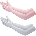 2 Pairs Summer UV Long Sun Gloves Women's Sun Gloves Sunblock Driving Gloves Non Slip Full Finger Glove Sun Protective Arm Sleeves Cover for Cool Women's Accessories (Pink, Gray), Pink, Gray, 51 cm