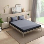 Wakefit Cotton Flat Bedsheet | 215 TC Bedsheet for Double Size Bed with 2 Pillow Covers | Blue Granite - 100x90 inches