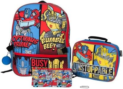 AI ACCESSORY INNOVATIONS 5 PC Backpack Set, Girls & Boys School Bag 16” with Front Zip Pocket, Transformers, Large, Backpack Set