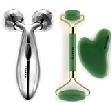 WEPTIX® 3D Manual Roller Face Body Massager With And Anti Aging 100% Natural Jade Stone Roller Msagger With Gua Sha Tools for Face and Body Massager
