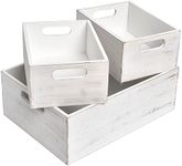 EMAX HOME Wooden Crates with Handles for Display,storage box set for Pantry organizer Storage, Wood Rustic Decor Farmhouse Boxes,nesting crate wood(set of 3 White)