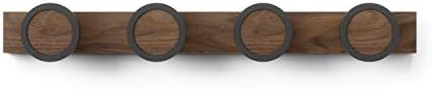 Umbra Hub Rail 4 ganci, ganci decorativi da parete con bordo in gomma anti-strappo, appendiabiti moderno per cappotti, sciarpe, borse, cappelli e altro ancora, nero/noce