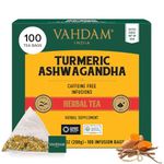 VAHDAM, Turmeric Ashwagandha Herbal Tea Bags (100 Count) Caffeine Free, Non GMO, Gluten Free | 100% Pure Herbal Blend - Sweet & Earthy | Whole Loose-Leaf Tea Bags | Resealable Ziplock Pouch