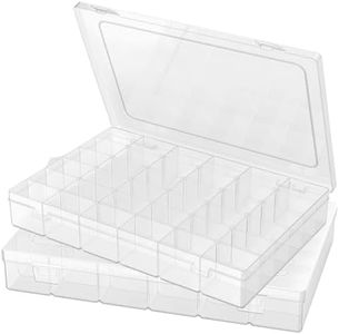 2 Pack Plastic Organizer Container Box, 36 Grids Clear Plastic Parts Organizer Box, for Beads, Art DIY, Crafts, Jewelry, Fishing Tackle with Label Stickers