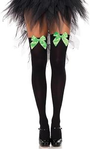 Leg Avenue Womens Satin Bow Accent Thigh Highs, O/S, Black/Neon Green