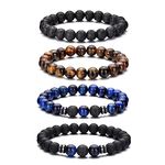 Hipwope 4Pcs Men Bracelet Set Tigers Eye Bracelet Lava Rock Bracelets Blue Beaded Bracelet Obsidian Bracelet Men/Women Can Wear Summer Bracelets Charm Bracelets for Women