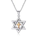 Cross Star of David Pendant Necklace Gold&Silver Two Tone Pendant Religious Jewish Jewelry for Women Men, Chain 18''