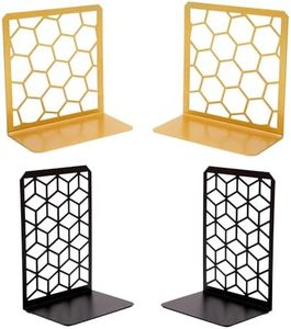 Metal Bookends for Office, Sturdy Book Stopper, Rustproof and Durable Bookends Decorative Unique for Home - Bundle (3D Black, Gold)…
