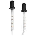 Eye Dropper - (Pack of 2) Bent & Straight Tip Calibrated Glass Droppers for Essential Oils Pipette Dropper for Accurate Easy Dose and Measurement (1 mL Capacity)
