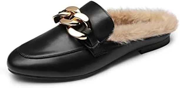 DREAM PAIRS Mules for Women Flats Shoes Comfortable Slip on Closed Toe Slides Loafers with Chain Backless Women’s Mules,Size 5,Black-Fur,SDML2205W