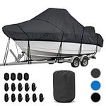 KNOX Center Console Boat Cover, Built-in Outboard Motor Cover, 600D Waterproof Trailerable Boat Cover with Tie-Down Straps & Storage Bag, Fits Boats 20ft - 22ft Long, 106" Beam Width, Charcoal Gray