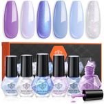 Modelones Nail Polish, 6 Colors Baby Blue Purple Nail Polish Set Shimmer Glitter Sliver Fast Drying Mini Nail Lacquer Kit Finger Manicure DIY Spring Nail Art Home Salon Gift for Women Girl