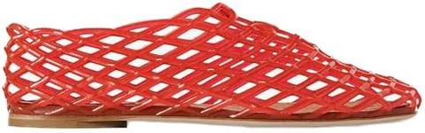 MAIJED Jelly Mesh Ballet Flats for Women Clear Hollow Jellies Flat Sandals Round Toe Slip On Beach Balleria Flat Shoes, Red, 7